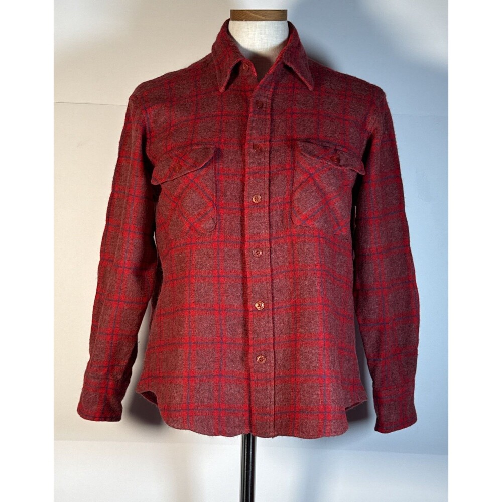 PENFIELD Shirt Women Large SHORT  Plaid  Red Trail Wear Wool Washable